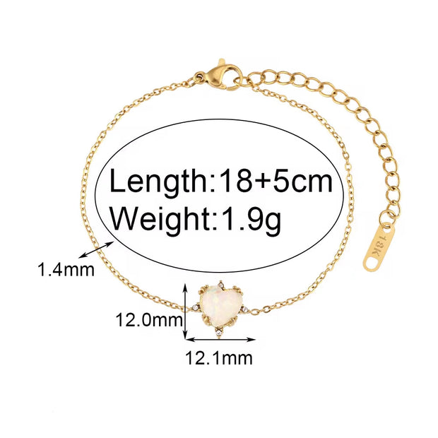 2024 Jewelry Heart Shape Opal Necklace Stainless Steel Jewelry Set for Women 18K Gold Plated Necklace Bracelet Earring