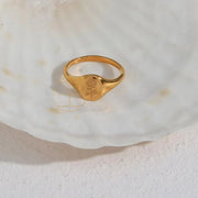 Tarnish Free Wildflower Signet Rings Set Stainless Steel PVD Gold Plated Chunky Rings Minimalist Jewelry