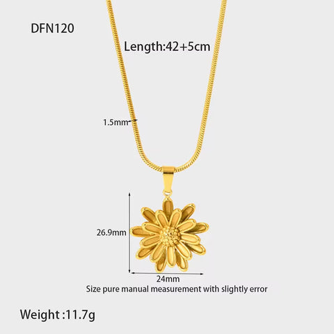 18K Gold Flower Necklace Stainless Steel Double Layer Gold Colors Daisy Flower Pendant Necklace for Women