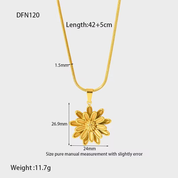 18K Gold Flower Necklace Stainless Steel Double Layer Gold Colors Daisy Flower Pendant Necklace for Women