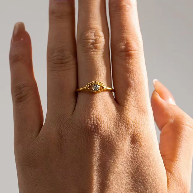 Trendy Devil'S Eye Cubic Zirconia Open Ring 18K PVD Gold Plated Stainless Steel Czs Ring for Women