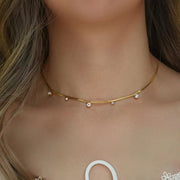 18K Gold Plated Snake Chain Necklace round Zircon Charm Stainless Steel Chain Choker Necklace