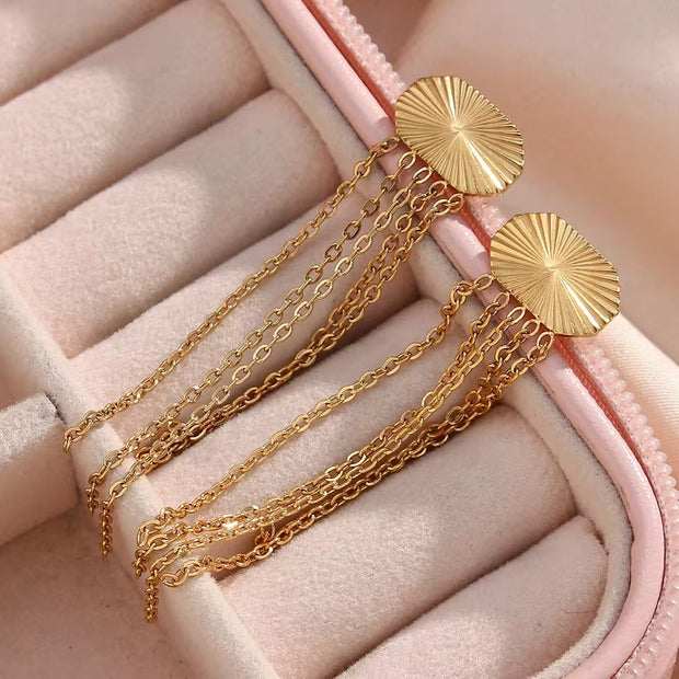 Wholesale Tassel Drop Earrings Gold Plated Stainless Steel Stud Earring Piercing Jewelry Tassel Earrings Bohemian