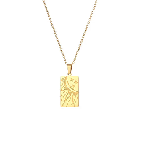 Vintage Jewelry Gold Plated Pendant Necklace Engraved Stainless Steel Jewelry Necklaces Set