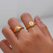 Tarnish Free Sunflower Signet Rings Set PVD 18K Gold Plated Stainless Steel Chunky Rings, Women Jewelry