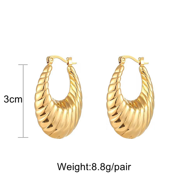 Wild Trendy Croissant Hoop Earrings Stainless Steel 18K Gold Statement Earrings