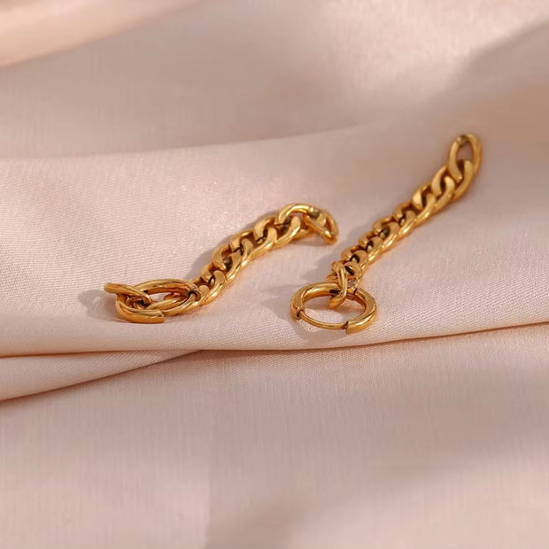 Vintage Dangle Gold Plated Figaro Chain Tassel Drop Earring Tarnish Free Stainless Steel Summer Jewelry