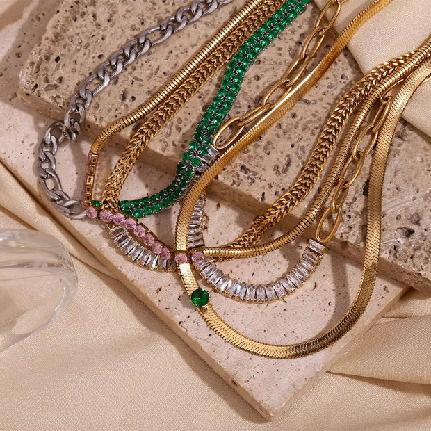Zircon Beaded Necklace Gold Plated Choker Set Stainless Steel Necklaces Fashion Jewelry Necklaces