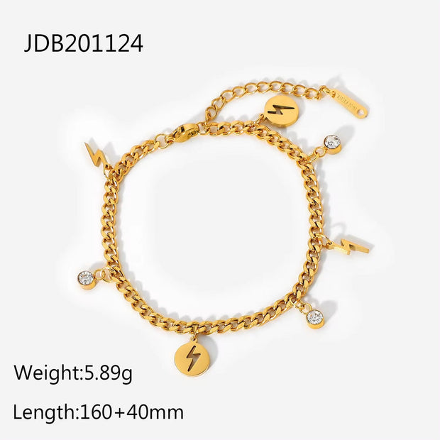 18K Gold Plated Flash Charm Bangles Stainless Steel Waterproof Jewelry Women Boho Cubic Zirconia Bracelet