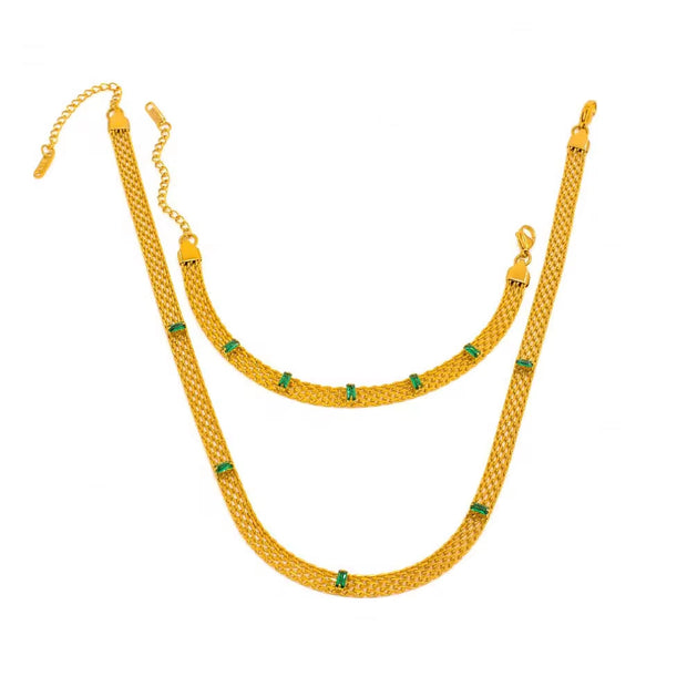 Vintage Collar Necklace Stainless Steel 18K Gold Plated Statement Clavicle Chain Mesh Chain Zircon Baguette Choker