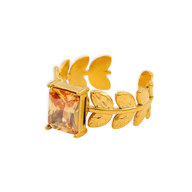 18K Gold Plated Stainless Steel Cubic Zirconia Rings Adjustable Open Shiny Cz Zircon Stone Wedding Band Ring