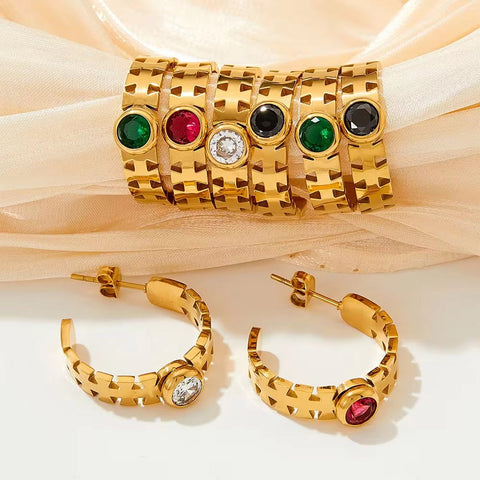 Wholesale Tarnish Free Jewelry 18K Gold Plated Stainless Steel Hook Earrings Colorful Cz Crystal Hoop Earrings for Women
