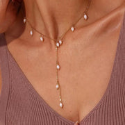 Valentines Fresh Water Pearls Tassel Necklace 18K Gold Plated Stainless Steel Chain Charm Necklace