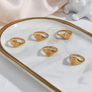 Tarnish Free Sunflower Signet Rings Set PVD 18K Gold Plated Stainless Steel Chunky Rings, Women Jewelry
