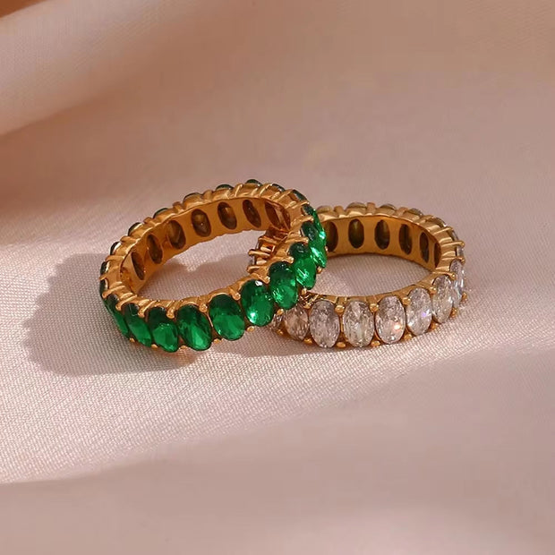Vintage Baguette Oval Zircon Rings Jewelry Women 18K Gold Plated Stainless Steel Diamond Ring