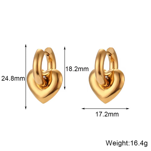 18K Gold Plated Chunky Heart Earring Tarnish Free Stainless Steel Earring Women Jewelry Making Supplies