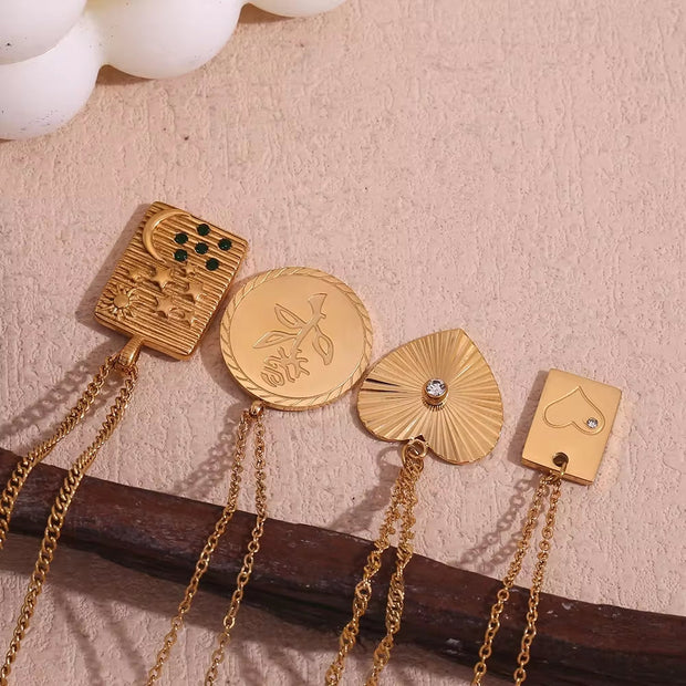 Valentine'S Day Jewelry Engraved Tarot Pendant Necklace 18K Gold Plated Stainless Steel Jewelry Set