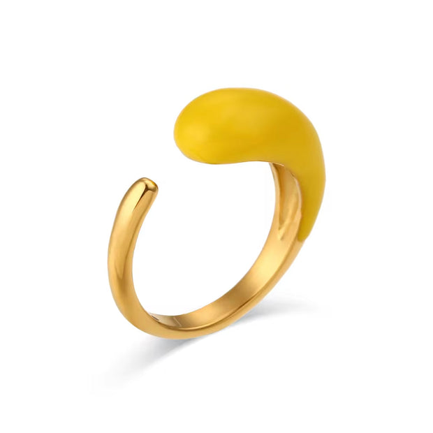 Valentines Day Gift Colorful Enamel Ring Water Drop Open Rings Jewelry Women Gold Plated Stainless Steel Jewelry