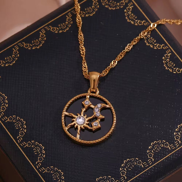 Water Proof Jewellery Zircon Moon Sun Star Gold Plated Necklace Non Tranish Shell Mary Necklace