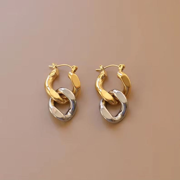 2024 Fashion Serial Double Ring 18K Gold Plated Buckle Earrings Wholesale