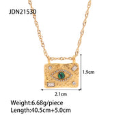 Waterproof 18K Gold Plated Stainless Steel Rings Jewelry Set Cubic Zirconia Malachite Eye Pendant Necklace