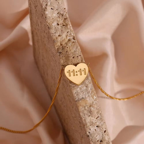 11:11 Heart Pendant Necklace Gold Plated Stainless Steel Jewelry Custom Collier En Acier Inoxydable