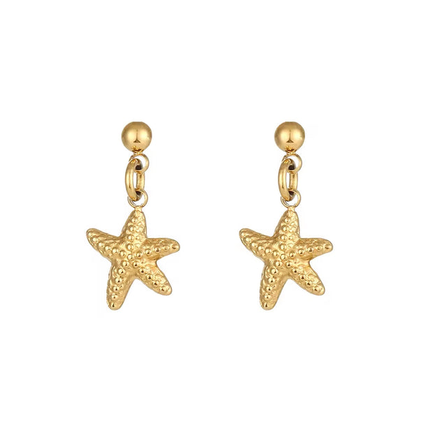 Unique RTS Women Jewelry Shell & Star Drops Stainless Steel Gold Stud Earrings