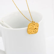 Women Stylish Textured Square Stainless Steel Pendant Necklace High Quality Gold Color Daily Wear Jewelry