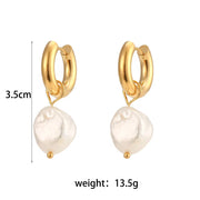 Vintage Water Proof Fresh Water Pearl Earrings Hypoallergenic Non Tarnish Stainless Steel Gold Hoop Earrings for Women