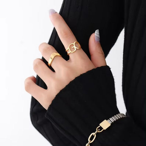 Wholesale Fashion Waterproof Jewelry 18K Gold Plated Stainless Steel Irregular Opening Ring for Women