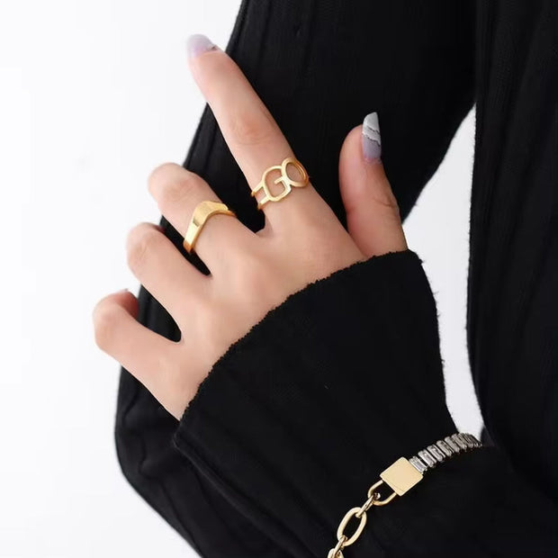 Wholesale Fashion Waterproof Jewelry 18K Gold Plated Stainless Steel Irregular Opening Ring for Women
