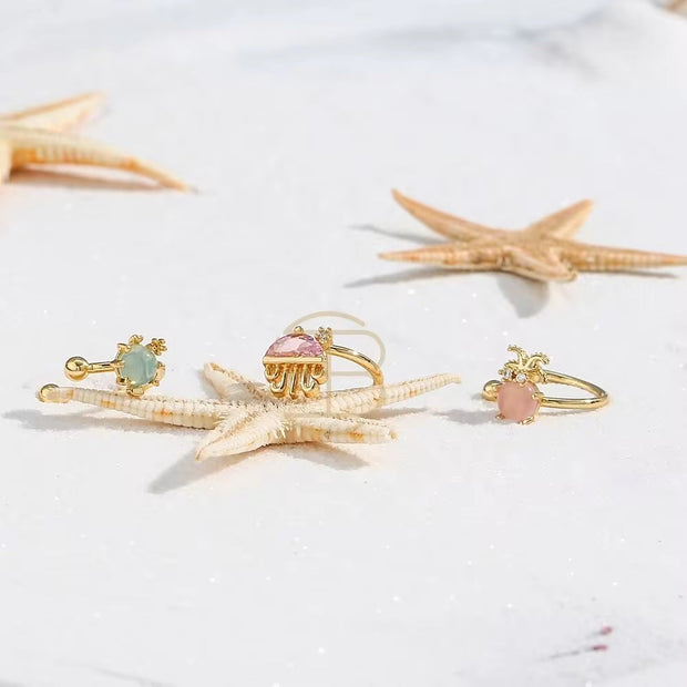 2024 Cute Ocean Animal Clip on Earrings 18K Gold Plated Cuff Earrings, Korean Earrings