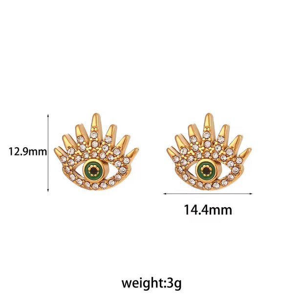 Vintage Zircon Evil Eye Stud Earring for Women 18K Gold Plated Stainless Steel Fashion Jewelry Earrings