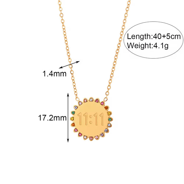Trending Sun Flower Necklace Crystal Rhinestone Jewelry Angel Number 11:11 Necklace for Women
