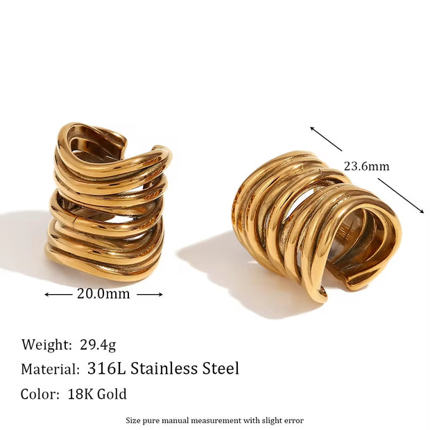 Vintage Multilayer Ear Cuffs Gold Plated Clip on Earrings Stainless Steel Jewelry Wholesale
