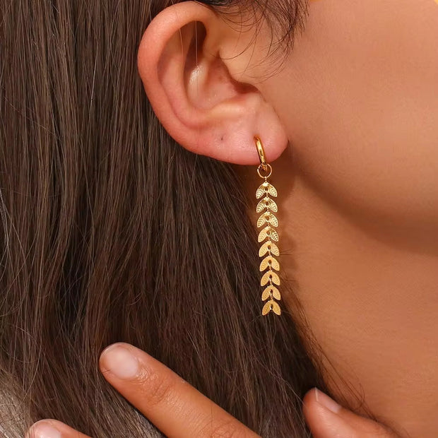 Vintage 18K Gold Plated Fish Tail Shape Tassel Chain Earring Stainless Steel Dangle Drop Earring