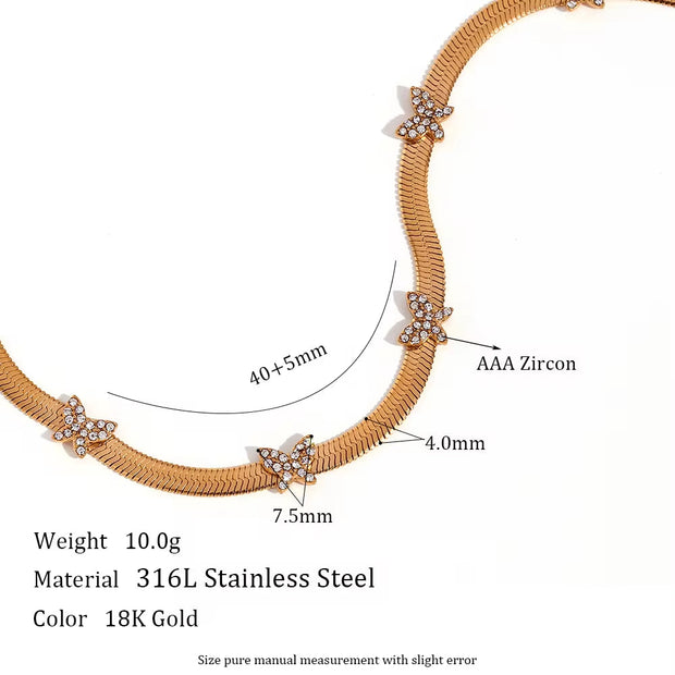 Zircon Butterfly PVD Gold Plated Jewelry Chain Necklace Stainless Steel Jewelry Choker Bulk Necklace Chains