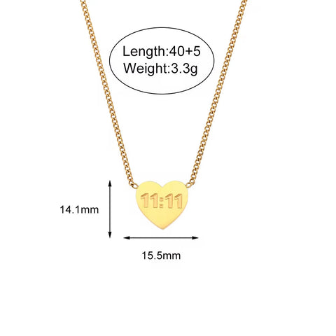 11:11 Heart Pendant Necklace Gold Plated Stainless Steel Jewelry Custom Collier En Acier Inoxydable