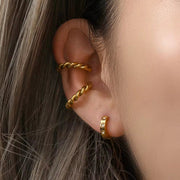 Tarnish Free Twisted 18K Gold Plated Ear Cuff Earrings Stainless Steel No Piercing Clip on Earrings