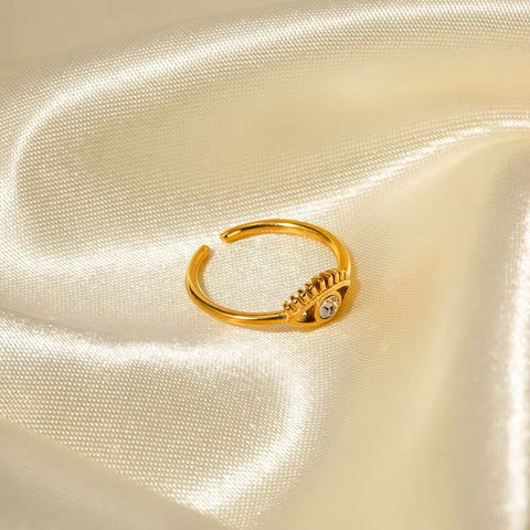 Trendy Devil'S Eye Cubic Zirconia Open Ring 18K PVD Gold Plated Stainless Steel Czs Ring for Women