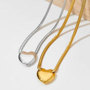 Waterproof PVD Gold Plated Flat Snake Chain Love Vintage Stainless Steel Jewelry Heart Charm Pendant Necklace for Women