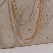 18K Gold Plated Three Layers Snake Chain Necklace Tarnish Free 316L Stainless Steel Choker Necklace