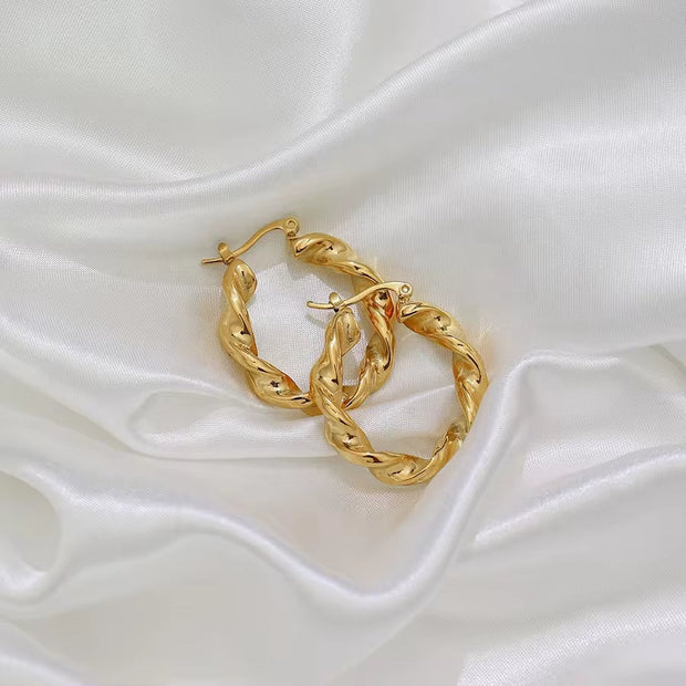 Unique Wave Spiral Stainless Steel 18K Gold Plated Hoop Earrings for Women