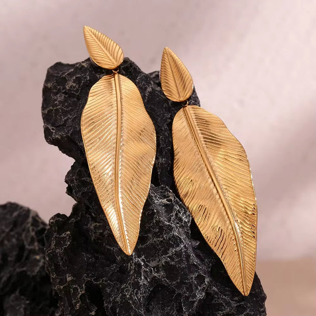Trend 2024 Bohemian Earrings Gold Plated Earrings Leaf Drop Earring Stainless Steel Statement Jewelry