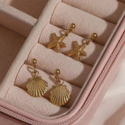 Unique RTS Women Jewelry Shell & Star Drops Stainless Steel Gold Stud Earrings