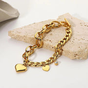 18K Gold Plated OT Buckle Cubic Zircon Heart Stainless Steel Chunky Cuban Chain Bracelet