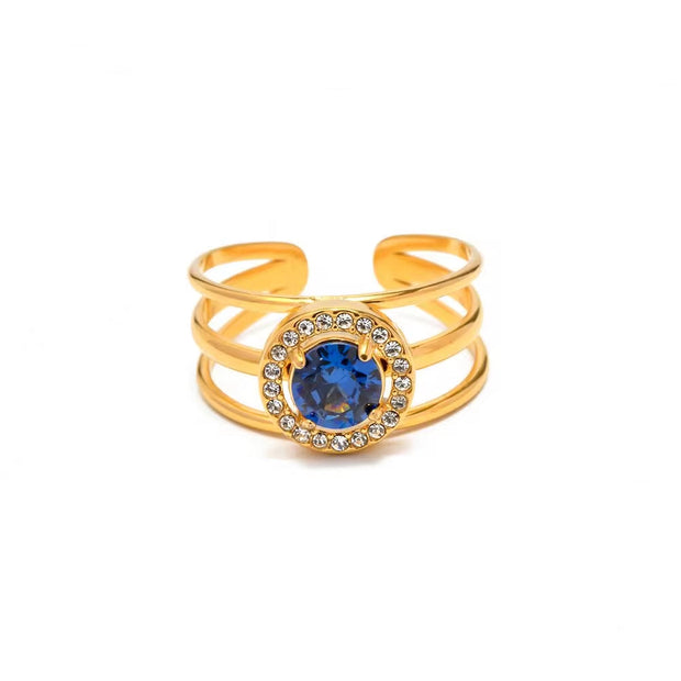 Three Layer Stainless Steel Jewelry Gift Charm 18K Gold Plated round Cubic Zirconia Line Opening Rings