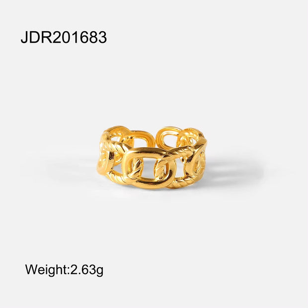Twisted Link Chain Open Rings Gift Stainless Steel 18K Gold Plated Adjustable Finger Rings for Women