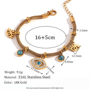 Vintage Turquoise Evil Eye Jewelry Gemstone Charm Choker Gold Plated Chain Necklace Stainless Steel Jewelry