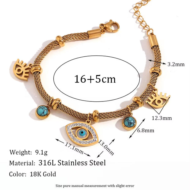 Vintage Turquoise Evil Eye Jewelry Gemstone Charm Choker Gold Plated Chain Necklace Stainless Steel Jewelry